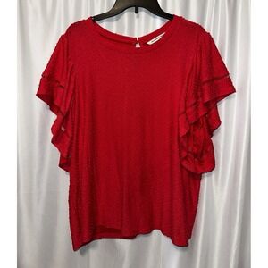 Zach And Rachel Top Size 2X Polka Dot Pink Short Flutter Sleeve Pullover